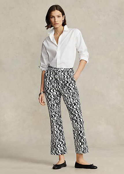 Graphic-Motif Sateen Kick-Flare Pant