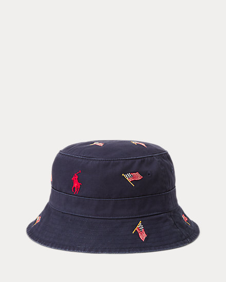 Flag-Embroidered Twill Bucket Hat