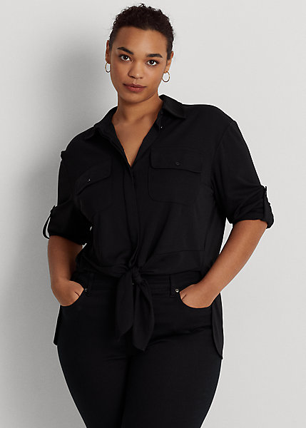 Tie-Front Stretch Jersey Shirt