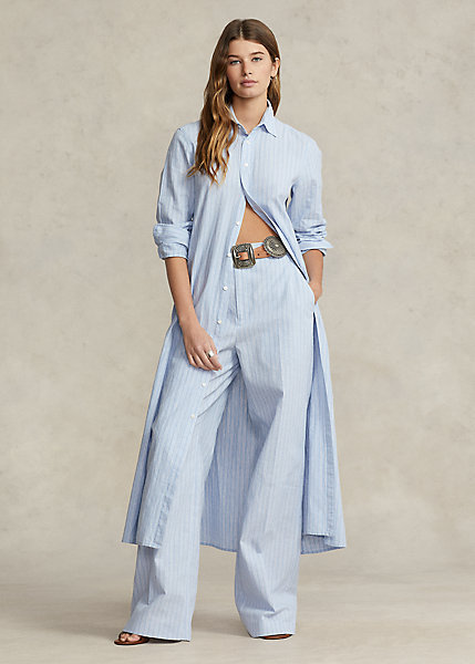 Striped Linen-Cotton Wide-Leg Pant