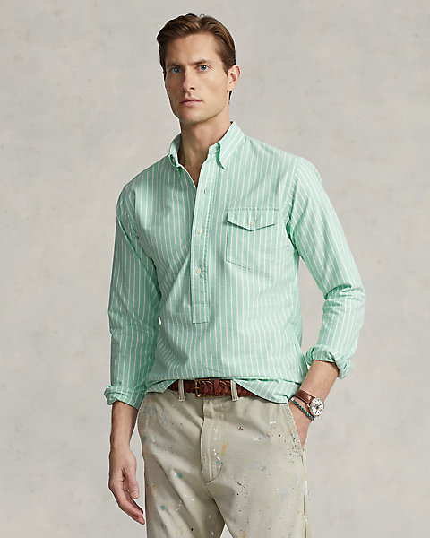 Classic Fit Striped Oxford Popover Shirt