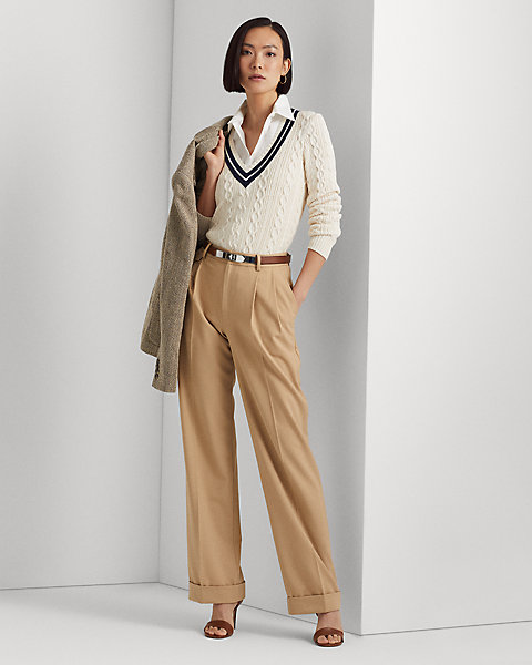 Pleated Wool-Blend Twill Pant