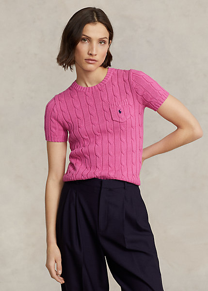 Cable-Knit Cotton Short-Sleeve Sweater
