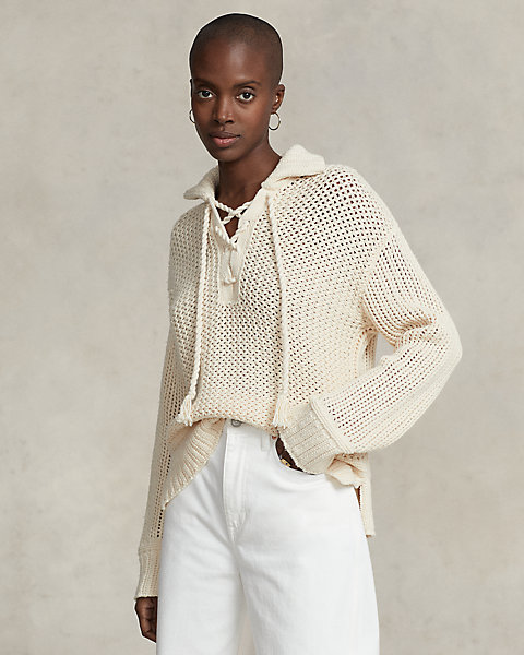 Cross-Stitch Lace-Up Cotton-Wool Sweater