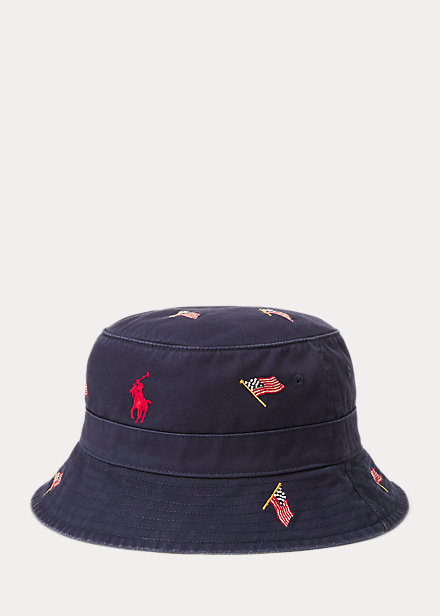 Flag-Embroidered Twill Bucket Hat
