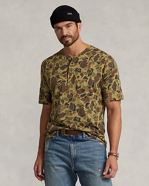 Camo Jersey Henley Shirt