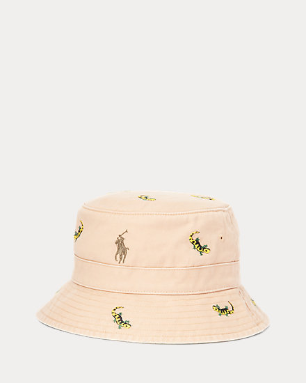 Gecko-Embroidered Twill Bucket Hat