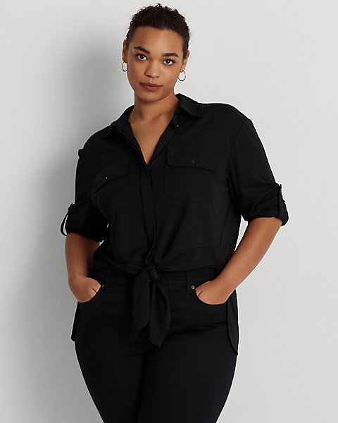 Tie-Front Stretch Jersey Shirt