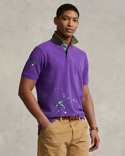 Classic Fit Distressed Mesh Polo Shirt