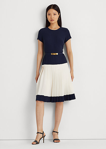 Two-Tone Belted Georgette Dress