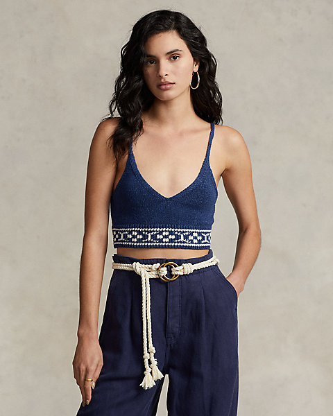 Geo-Motif Cotton-Linen Bralette