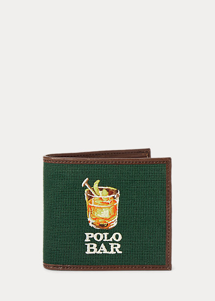 Polo Bar Needlepoint Billfold Wallet