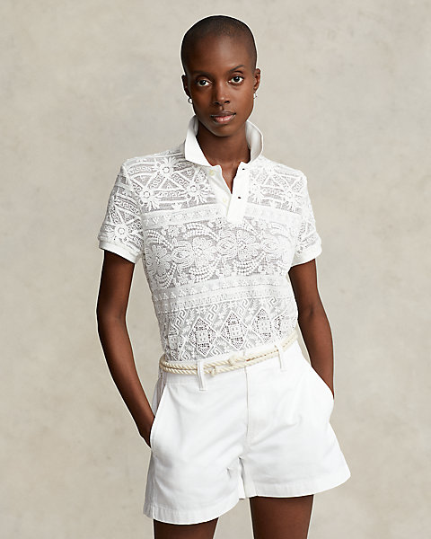 Geometric-Lace Polo Shirt