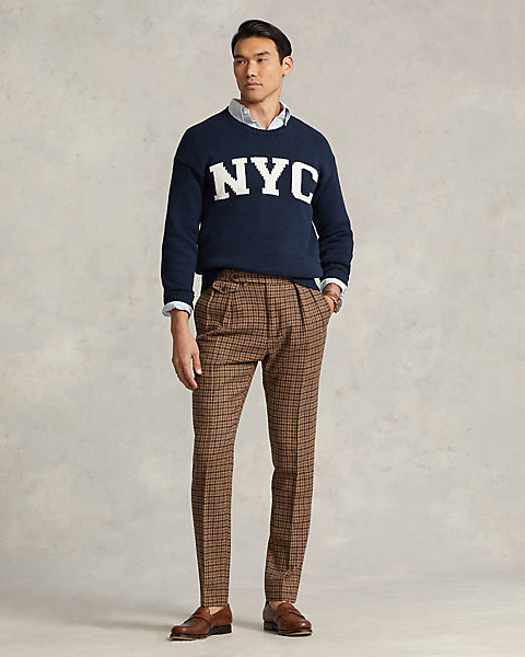 Pleated Plaid Wool Suit Trouser