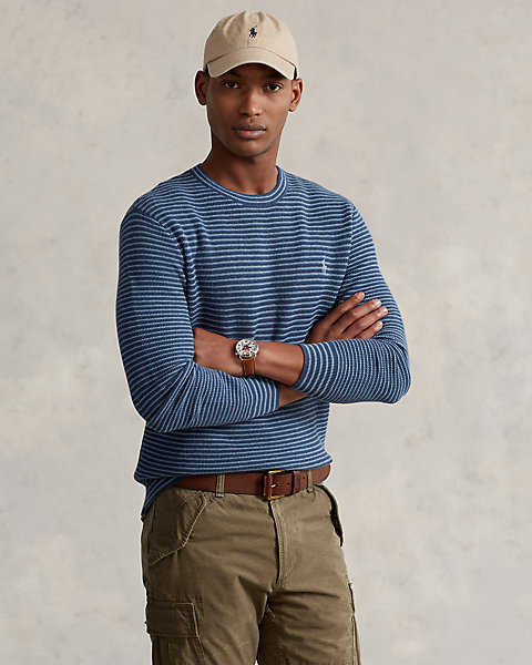 Textured-Stripe Cotton Sweater