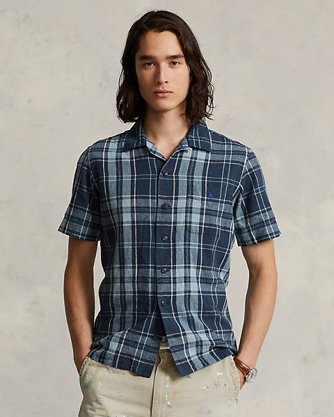 Classic Fit Plaid Poplin Camp Shirt