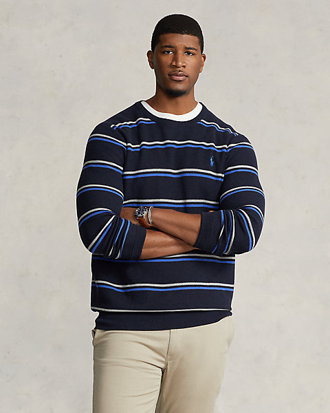 Striped Mesh-Knit Cotton Sweater