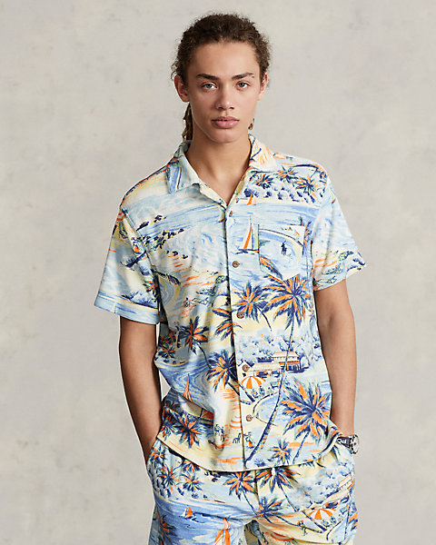 Custom Slim Tropical-Print Terry Shirt