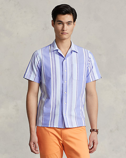 Classic Fit Striped Oxford Camp Shirt
