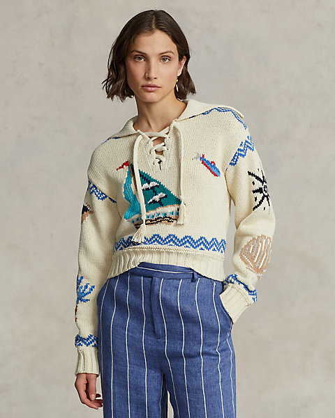 Nautical-Motif Cotton-Blend Sweater