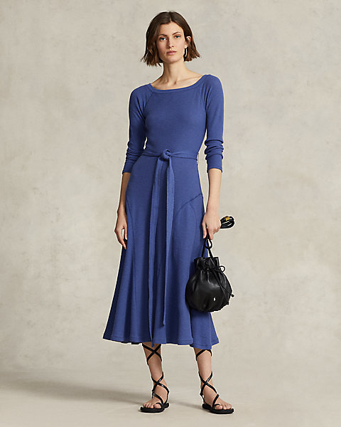 Cotton Boatneck Midi Dress