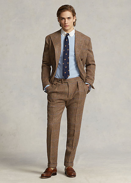 Pleated Glen Plaid Silk Suit Trouser
