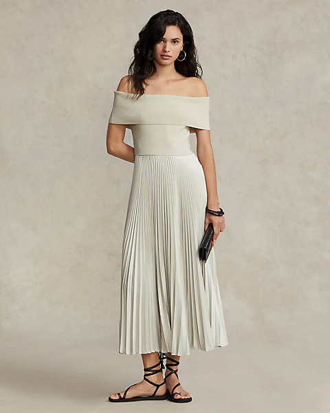 Hybrid Off-the-Shoulder Pleated Dress