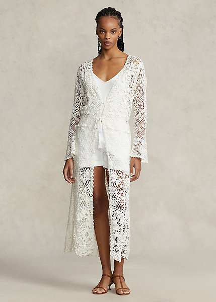 Floral Lace Button-Front Duster Jacket