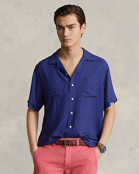 Classic Fit Print Gabardine Camp Shirt