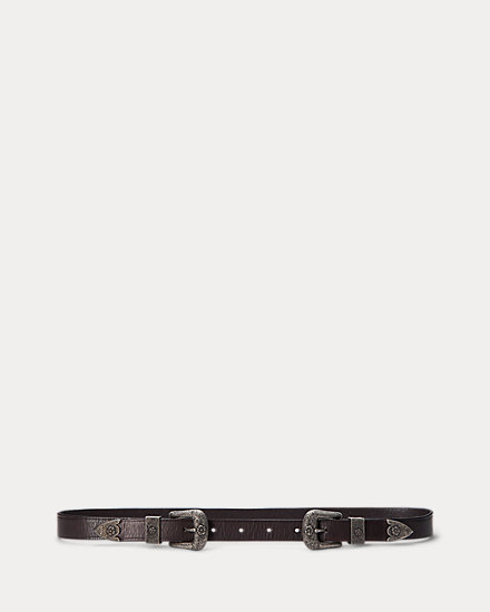 Western Calfskin Double-Buckle Belt