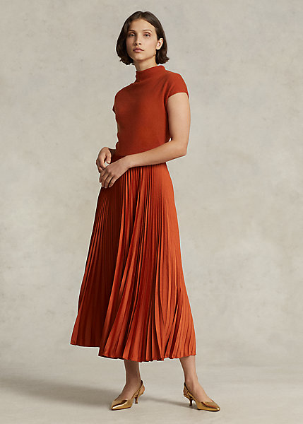 Hybrid Sweater-Pleated Mockneck Dress