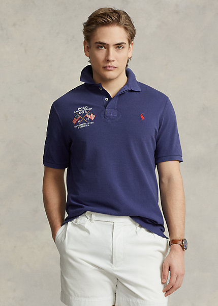 Classic Fit Flag-Embroidered Polo Shirt