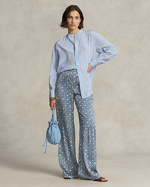 Starburst-Motif Satin Wide-Leg Pant