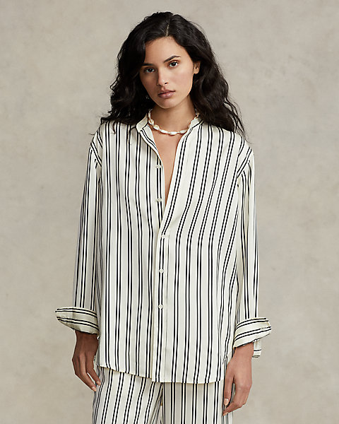 Oversized Fit Striped Satin Shirt