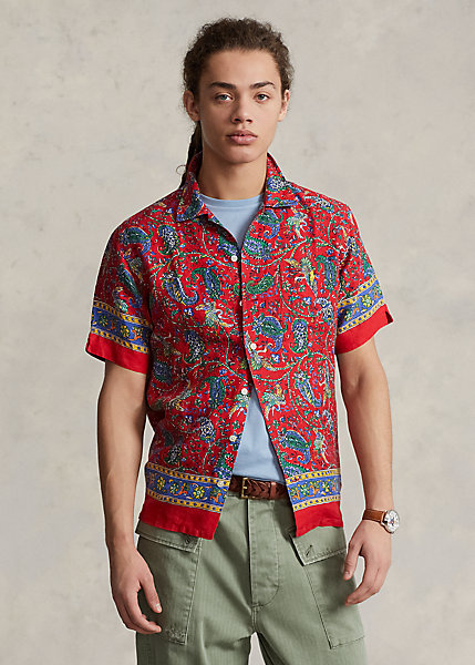 Classic Fit Paisley Linen Camp Shirt