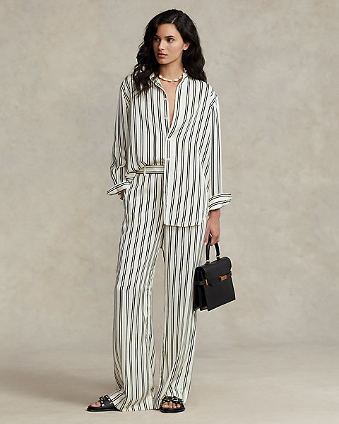 Striped Satin Wide-Leg Pant