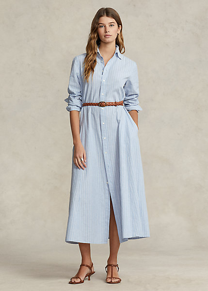 Belted Striped Linen-Cotton Shirtdress