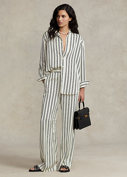 Striped Satin Wide-Leg Pant