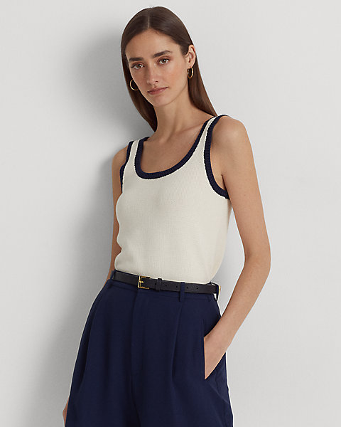 Two-Tone Cotton-Blend Sleeveless Sweater