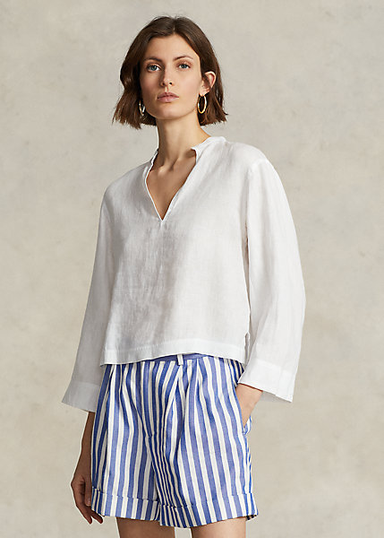 Cropped Relaxed Fit Linen Top