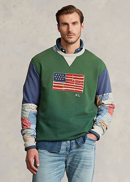 Flag Patchwork-Sleeve Fleece Sweatshirt