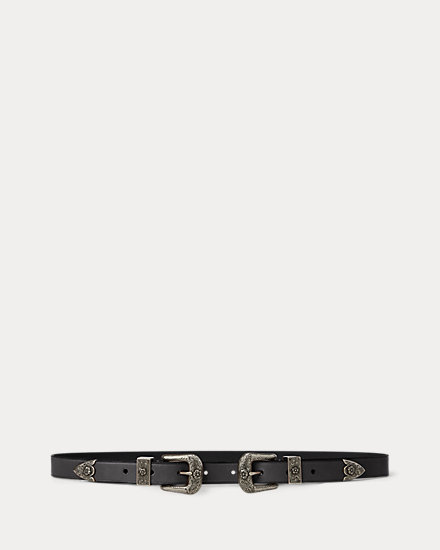 Western Calfskin Double-Buckle Belt