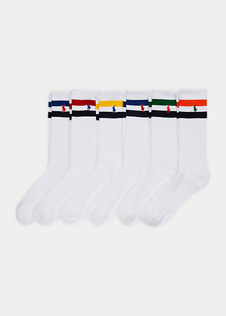 Striped-Cuff Crew Sock 6-Pack