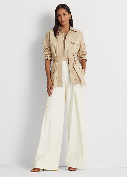 Pleated Crepe Wide-Leg Pant