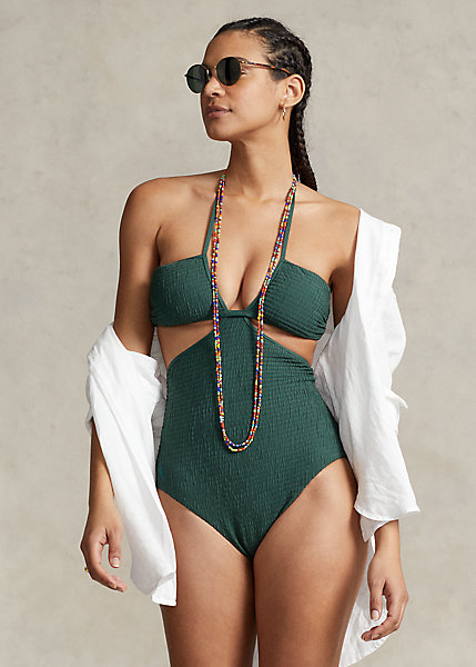 Cutout One-Piece Halter Swimsuit