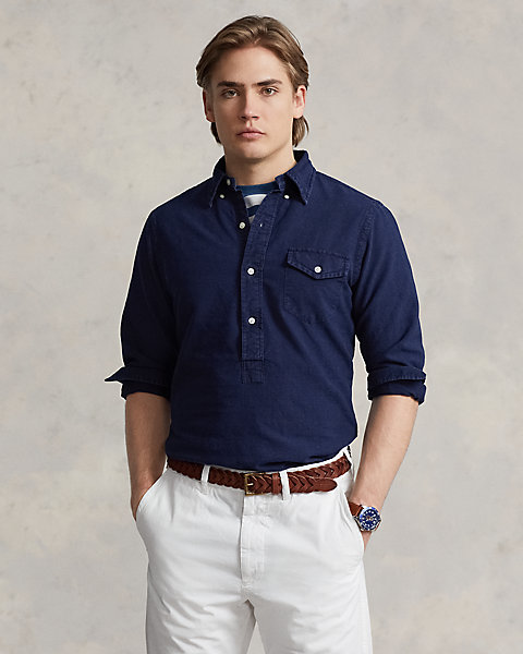 Classic Fit Indigo Oxford Popover Shirt