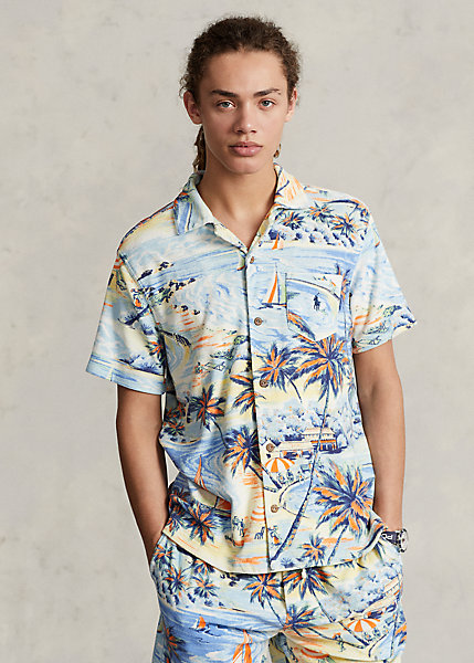 Custom Slim Tropical-Print Terry Shirt