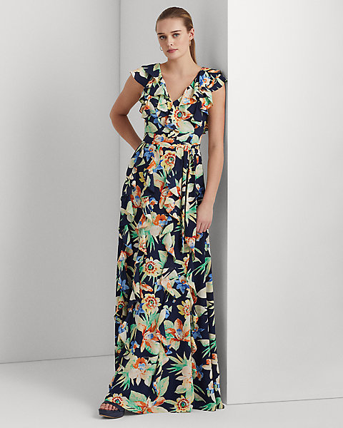 Floral Crinkle Georgette Gown