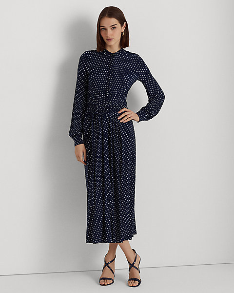 Polka-Dot Stretch Jersey Shirtdress