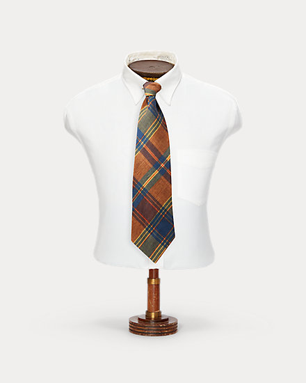 Handmade Madras-Print Linen Tie